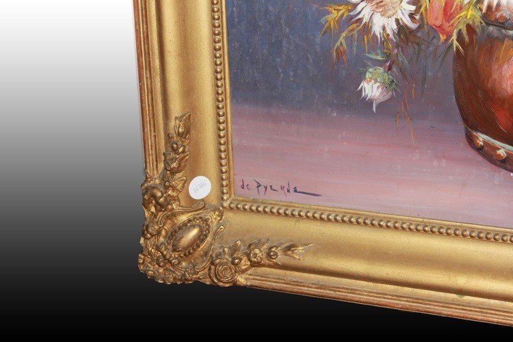 Olio su tavola francese di fine XIX firmato secolo Raffigurante Fiori-photo-2