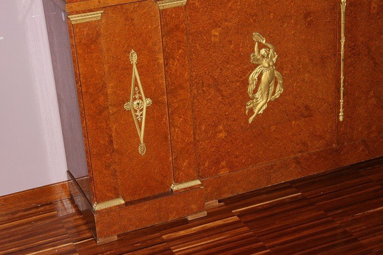 Grande libreria francese della seconda metà del 1800, stile Impero, in legno di maples e radica-photo-4