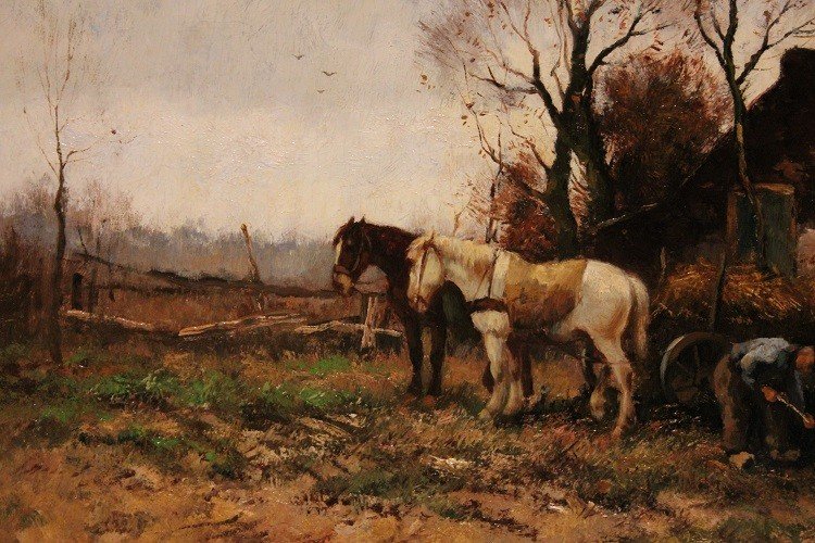 Olio su tela raffigurante scena campestre firmato Cor Bouter 1888-1966 (C.Verschuur)-photo-1