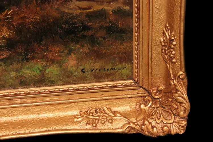 Olio su tela raffigurante scena campestre firmato Cor Bouter 1888-1966 (C.Verschuur)-photo-2