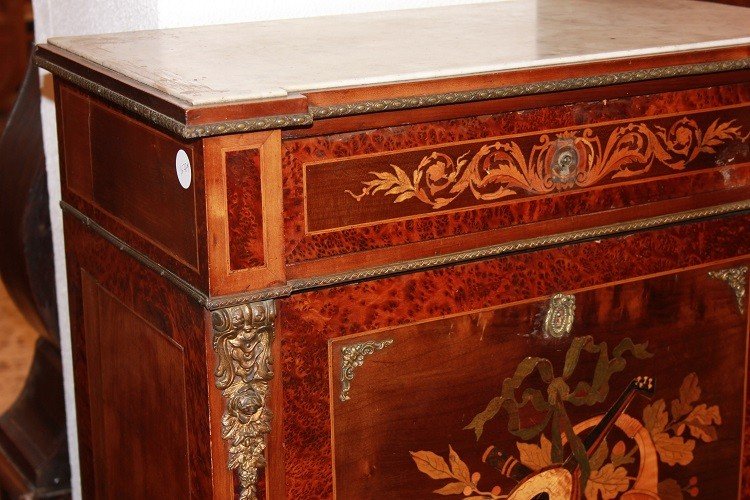 Secretaire francese della seconda metà del 1800, stile Luigi XVI, in legno di males e radica-photo-2