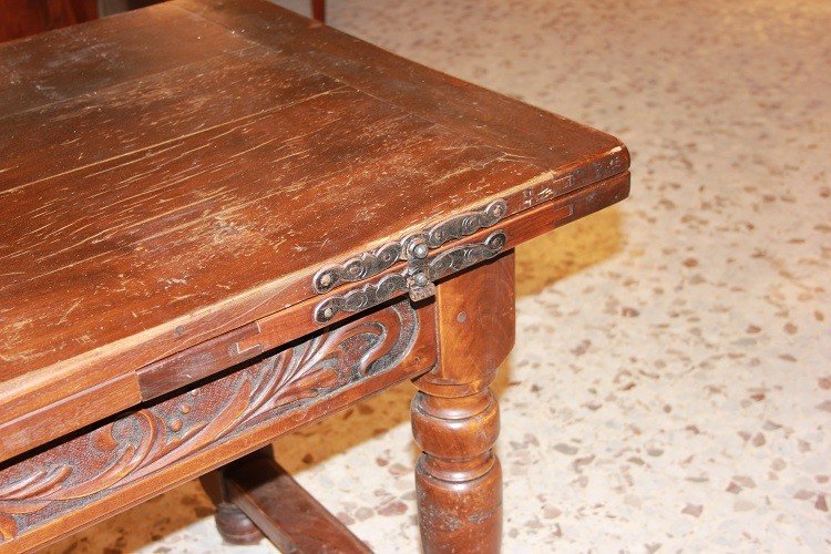 Grande tavolo allungabile francese di inizio 1800, stile Rustico, in legno di noce-photo-4