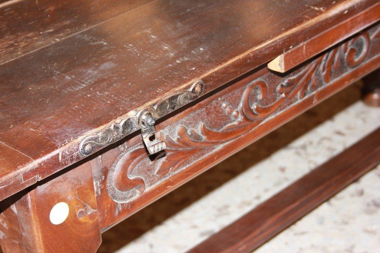 Grande tavolo allungabile francese di inizio 1800, stile Rustico, in legno di noce-photo-4