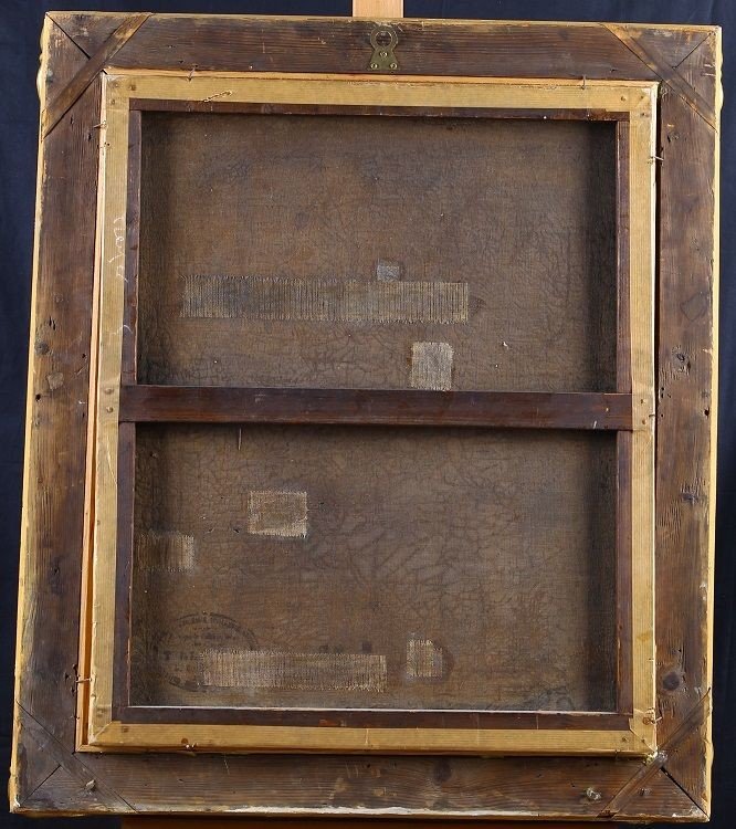 Olio su tela francese di metà 1800 raffigurante "natura morta" con importante cornice coeva -photo-4