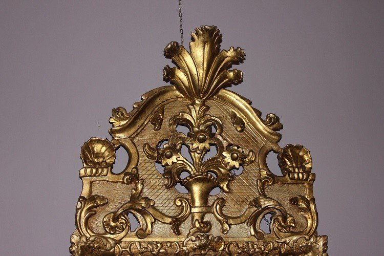 Specchiera francese della seconda metà del 1700 in legno dorato foglia oro-photo-2