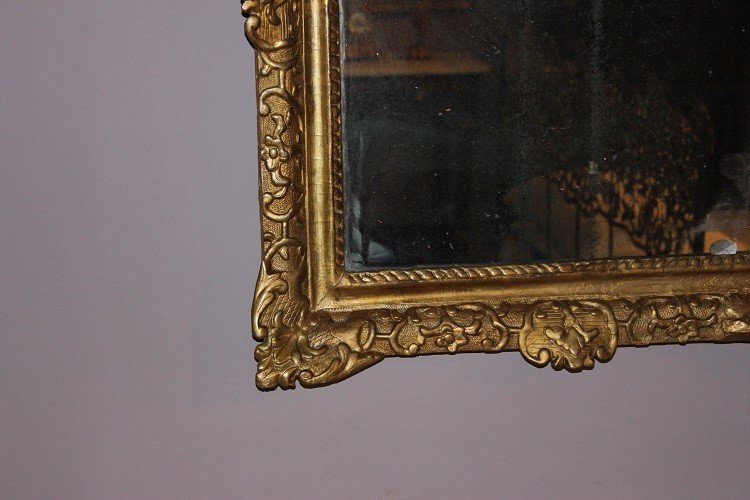 Specchiera francese della seconda metà del 1700 in legno dorato foglia oro-photo-3