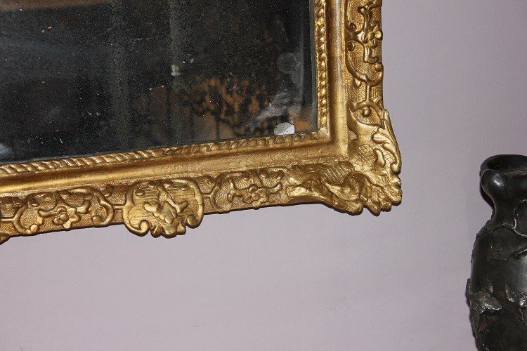 Specchiera francese della seconda metà del 1700 in legno dorato foglia oro-photo-2