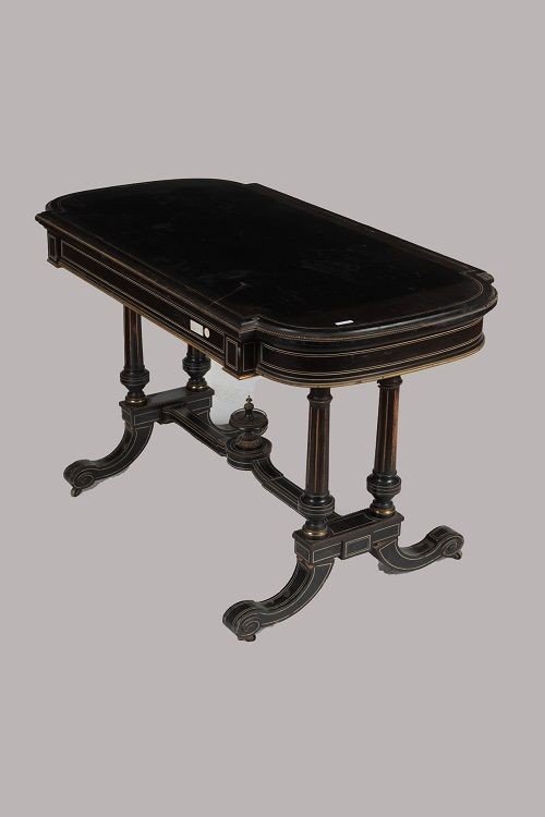 Tavolino da centro consolle francese della metà 1800, stile Luigi XVI, in legno ebanizzato
