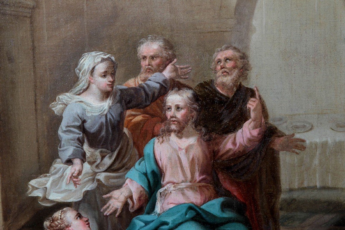 Olio su tela raffigurante Gesù tra le donne-photo-2