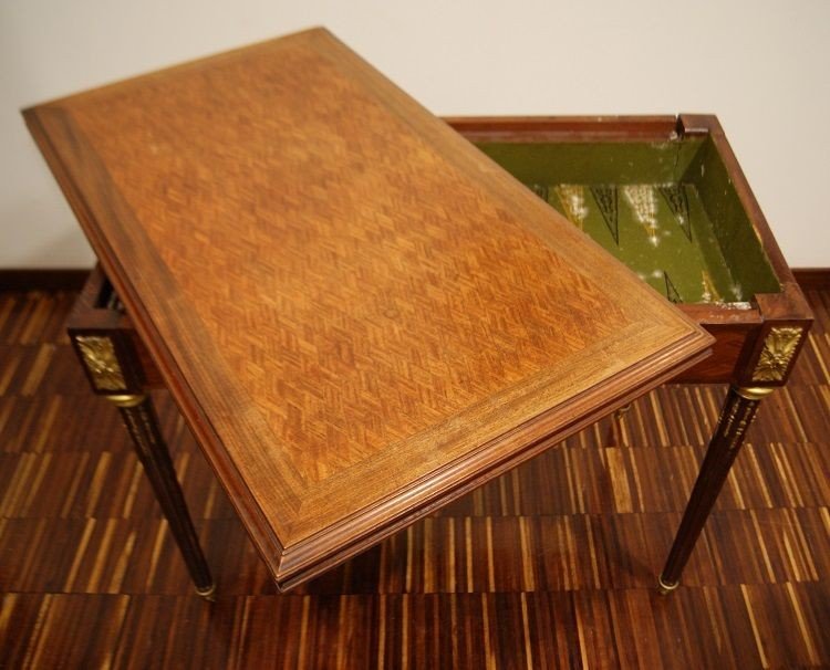 Tavolino da gioco stile Luigi XVI con bronzi dorati-photo-1