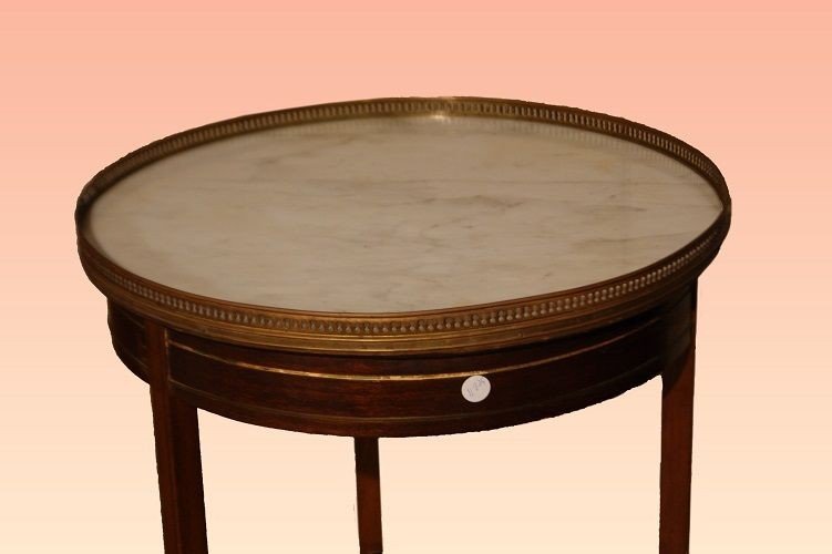 Tavolino circolare francese della seconda metà del 1800, stile Transizione, in legno di mogano-photo-2