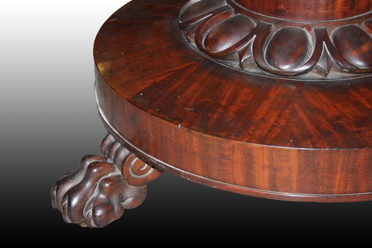 Tavolo circolare a vela inglese di inizio 1800, stile Regency, in legno di mogano-photo-4