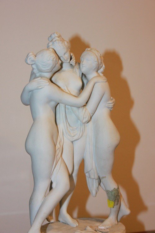 Gruppo scultoreo Veneri francese in Porcellana Biscuit del 1800-photo-1