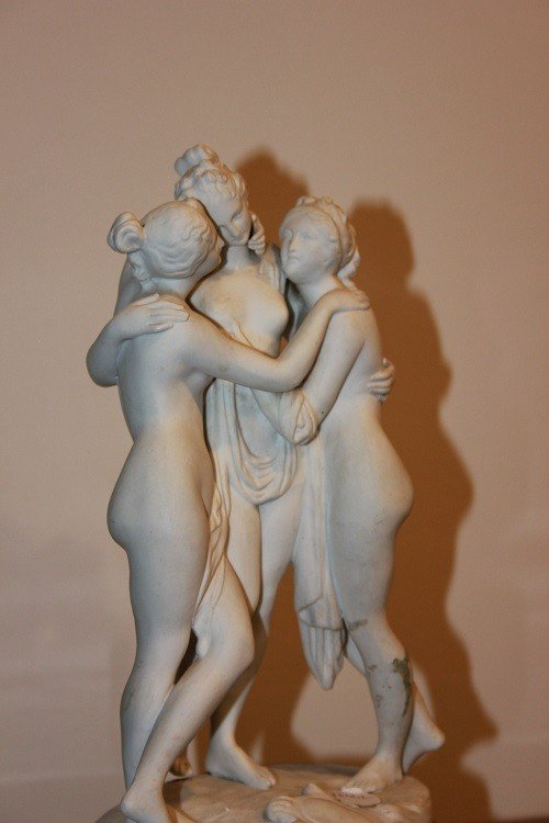 Gruppo scultoreo Veneri francese in Porcellana Biscuit del 1800-photo-2