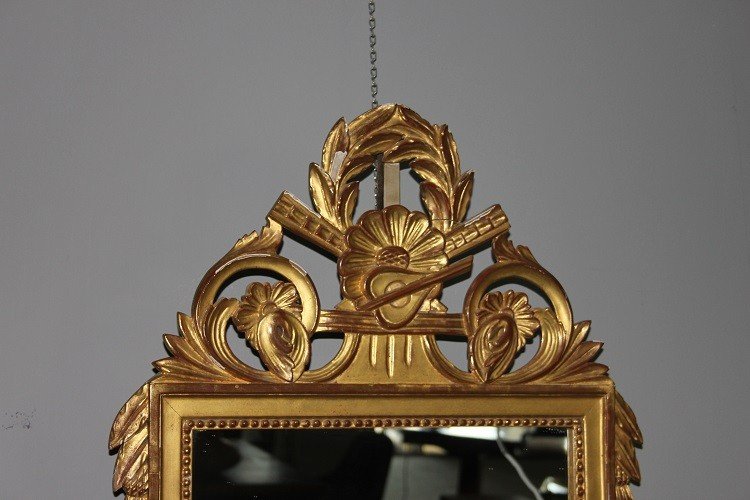 Specchiera francese della seconda metà del 1800, stile Luigi XVI, in legno dorato foglia oro-photo-2