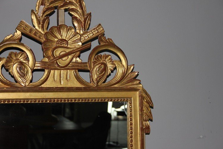 Specchiera francese della seconda metà del 1800, stile Luigi XVI, in legno dorato foglia oro-photo-2