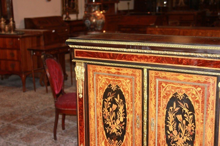 Cabinet credenzino francese di metà 1800, stile Luigi XVI, in radica maples e ebano-photo-2