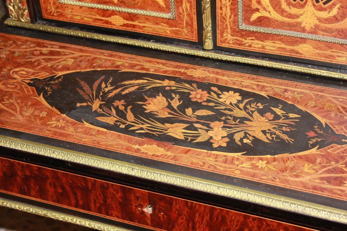 Cabinet credenzino francese di metà 1800, stile Luigi XVI, in radica maples e ebano-photo-2