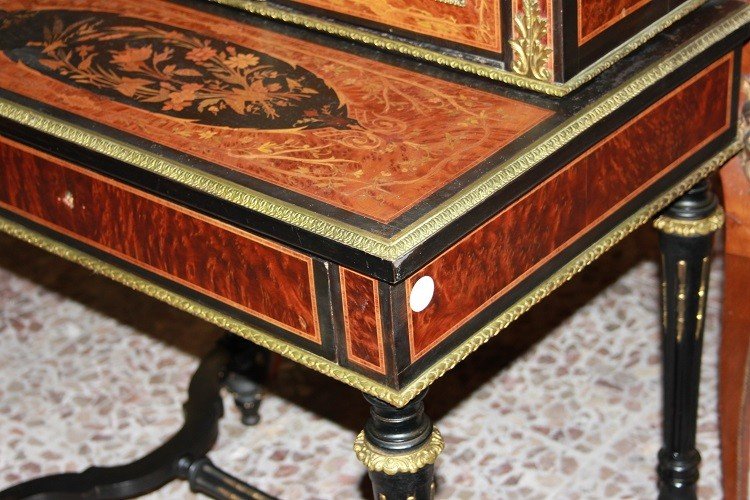 Cabinet credenzino francese di metà 1800, stile Luigi XVI, in radica maples e ebano-photo-4