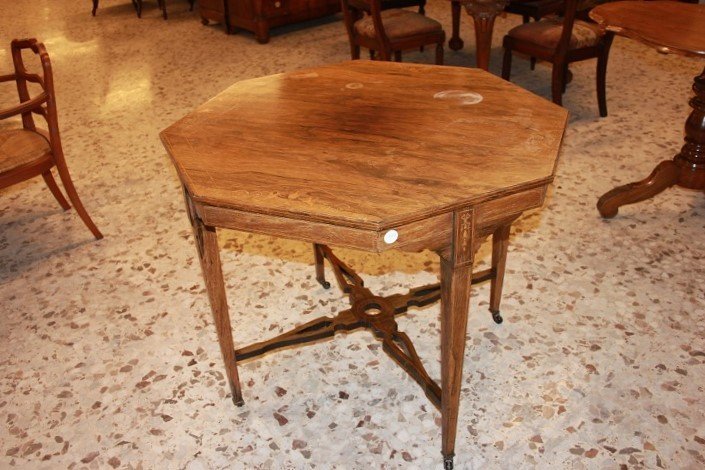 Tavolino ottagonale inglese della seconda metà del 1800, stile Vittoriano, in palissandro-photo-4