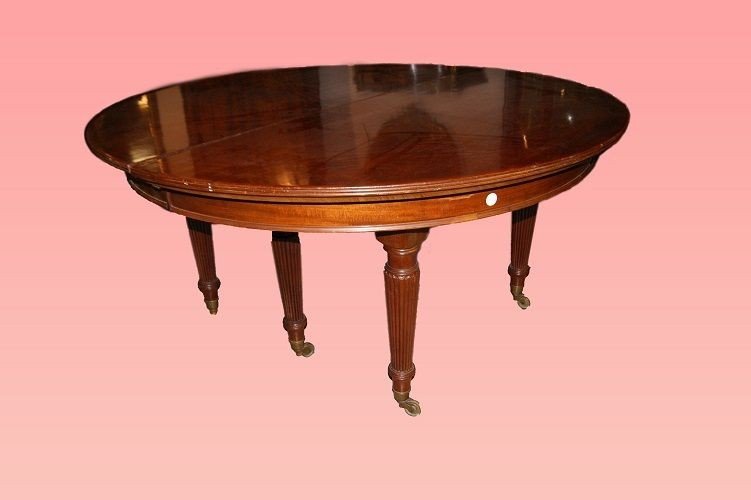 Tavolo circolare allungabile inglese, della prima metà del 1800, stile Regency, -photo-2
