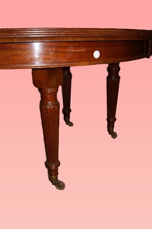 Tavolo circolare allungabile inglese, della prima metà del 1800, stile Regency, -photo-3