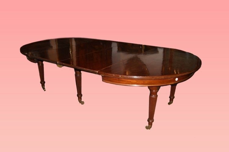 Tavolo circolare allungabile inglese, della prima metà del 1800, stile Regency, -photo-4