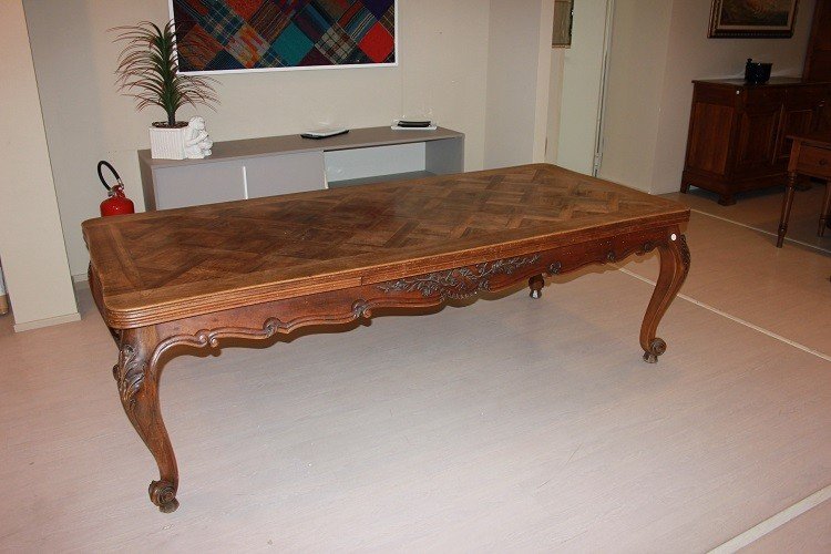 Grande tavolo rettangolare allungabile francese, di fine 1800 stile Provenzale