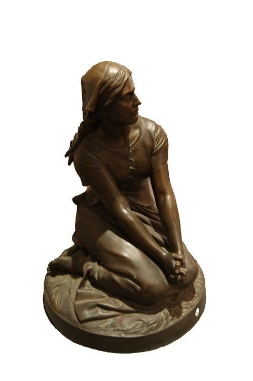 Scultura in bronzo francese di metà 1800 raffigurante Giovanna d'Arco del noto sculture Henri -photo-2