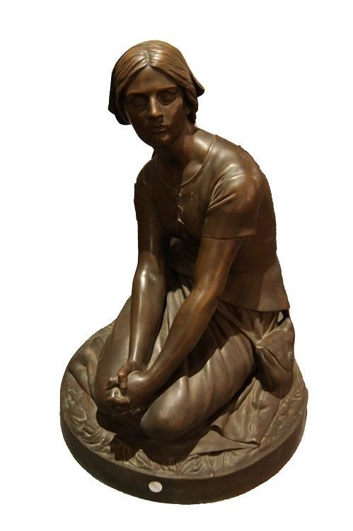 Scultura in bronzo francese di metà 1800 raffigurante Giovanna d'Arco del noto sculture Henri 