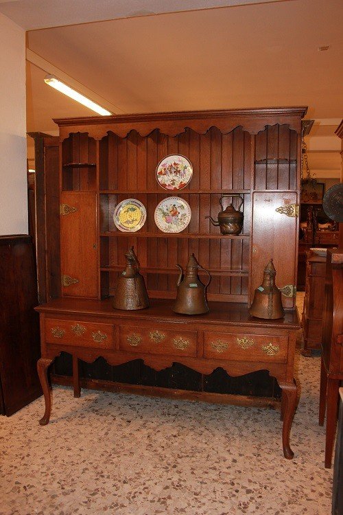 Credenza inglese di fine 1700 inizio 1800, stile Queen Anne, in legno di rovere