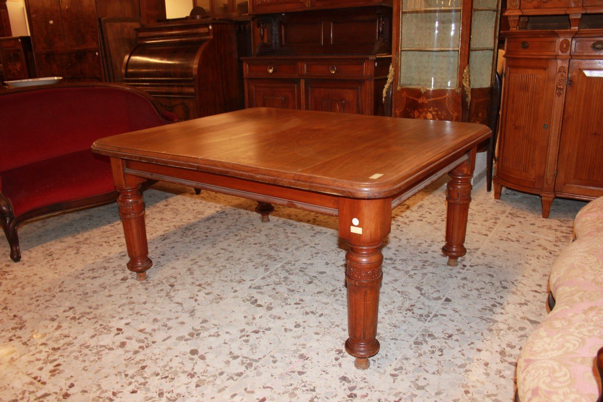 Tavolo vittoriano allungabile in legno di mogano del 1800-photo-4