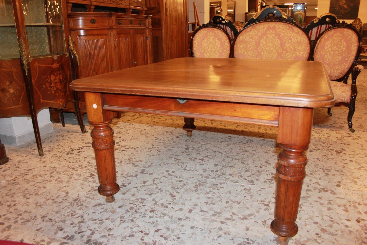Tavolo vittoriano allungabile in legno di mogano del 1800-photo-2