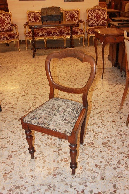 Gruppo di 4 sedie inglesi della seconda metà del 1800, stile Vittoriano, in legno di mogano-photo-4
