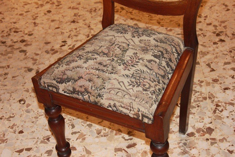 Gruppo di 4 sedie inglesi della seconda metà del 1800, stile Vittoriano, in legno di mogano-photo-2