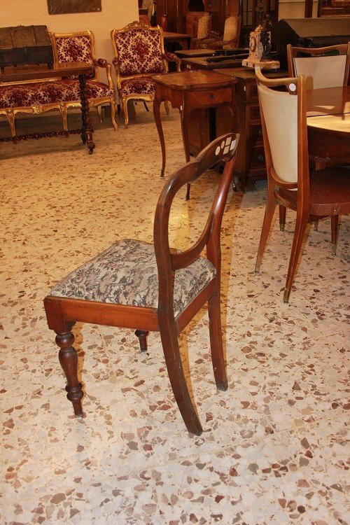 Gruppo di 4 sedie inglesi della seconda metà del 1800, stile Vittoriano, in legno di mogano-photo-5