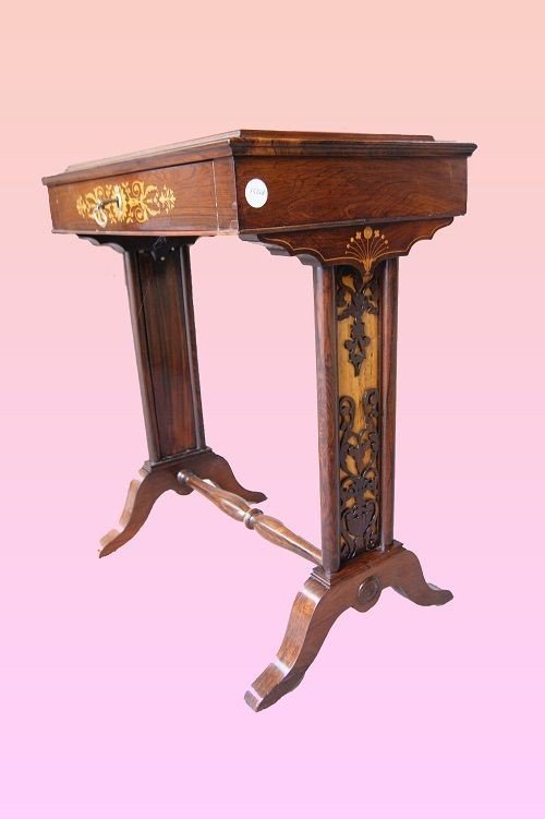 Tavolino francese della prima metà del 1800, stile Carlo X, in legno di palissandro-photo-2