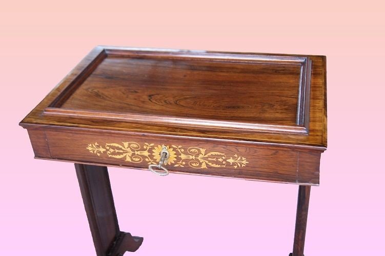 Tavolino francese della prima metà del 1800, stile Carlo X, in legno di palissandro-photo-3