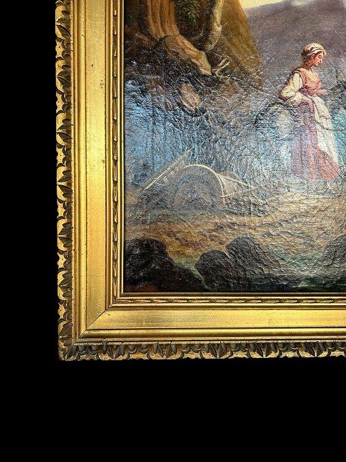 Olio su tela francese di inizio 1800 raffigurante Scena di Vita Familiare-photo-4