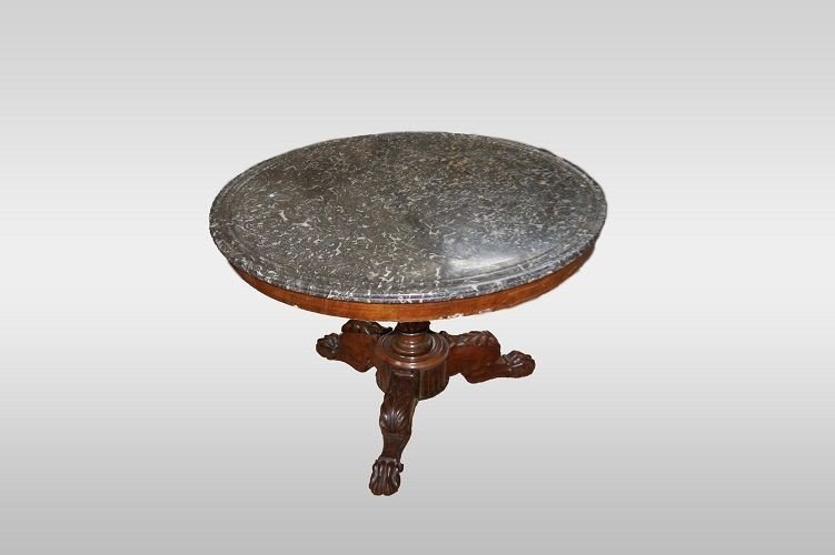 Tavolino francese della seconda metà del 1800, stile Carlo X, in legno di mogano