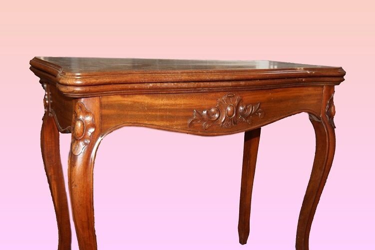 Tavolino da gioco francese della seconda metà del 1800, stile Luigi Filippo, in legno di mogano-photo-2