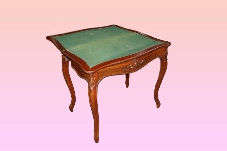 Tavolino da gioco francese della seconda metà del 1800, stile Luigi Filippo, in legno di mogano-photo-3