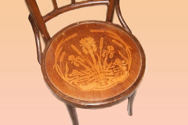Gruppo di 4 sedie Thonet francesi di inizio 1900 in legno di faggio tinto noce curvo -photo-2
