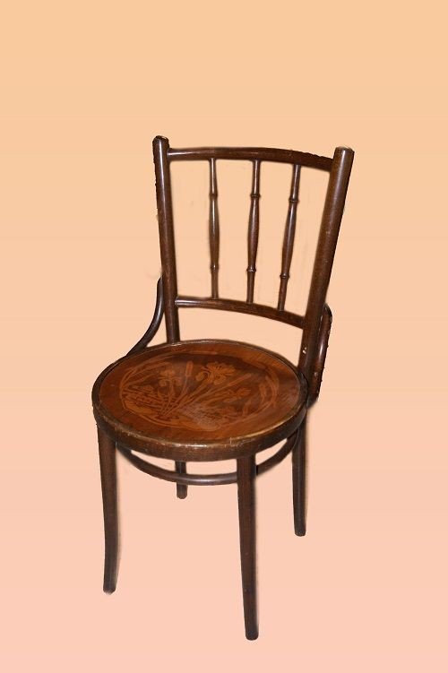 Gruppo di 4 sedie Thonet francesi di inizio 1900 in legno di faggio tinto noce curvo -photo-3