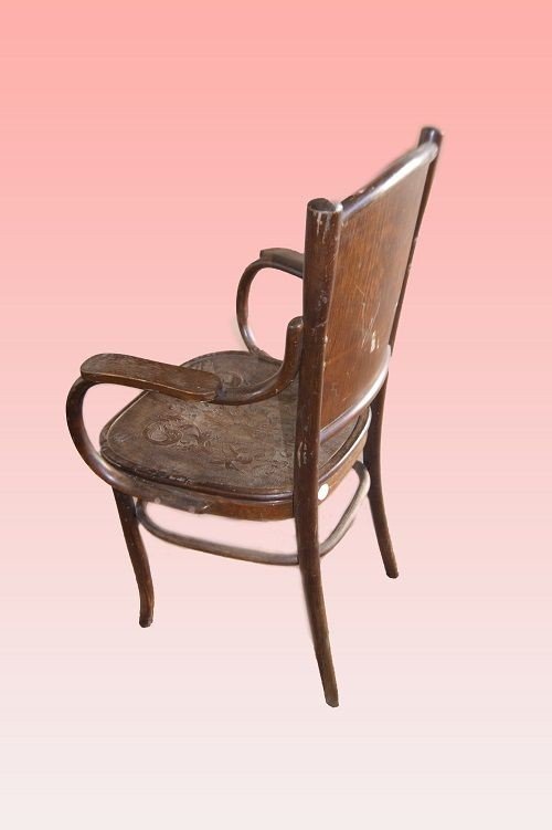 Poltrona Thonet Nord Europa di inizio 1900 in legno di faggio tinto noce curvato-photo-4