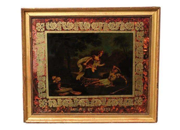 Coppia di piccoli dipinti sottovetro francesi di metà 1800 raffigurante "Morte di Clorinda -photo-2