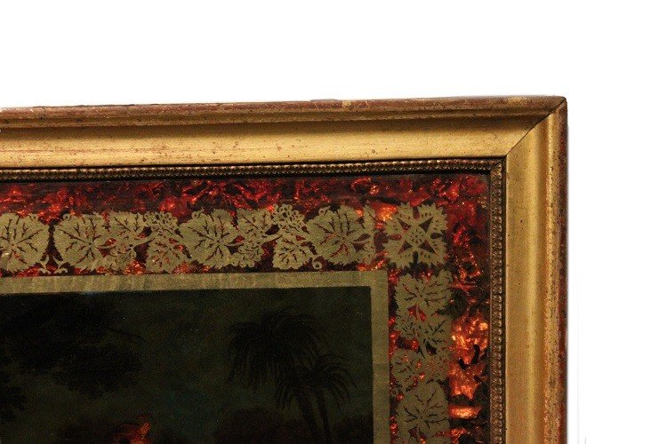 Coppia di piccoli dipinti sottovetro francesi di metà 1800 raffigurante "Morte di Clorinda -photo-2