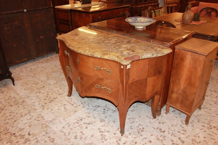 Comò a 2 grandi cassetti francese di metà 1800, stile Luigi XV, in legno di bois de rose-photo-2