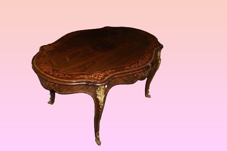 Tavolo da salotto francese di pregiata fattura della prima metà 1800, stile Carlo X-photo-2