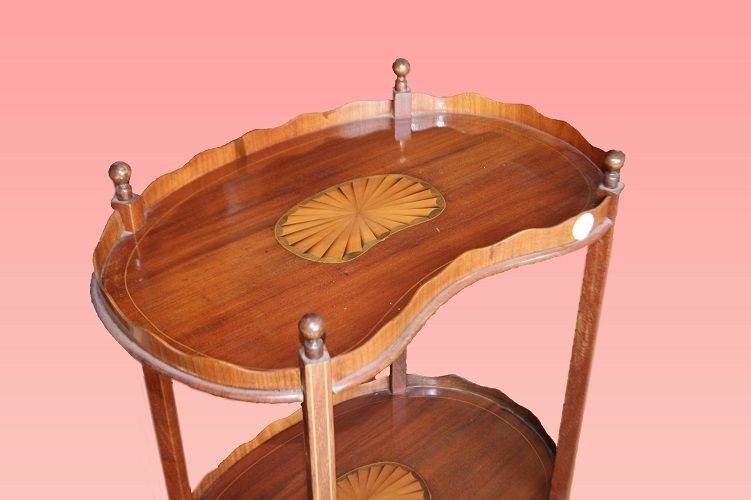 Tavolino a fagiolo inglese della seconda metà del 1800, stile Vittoriano, in legno di mogano-photo-2